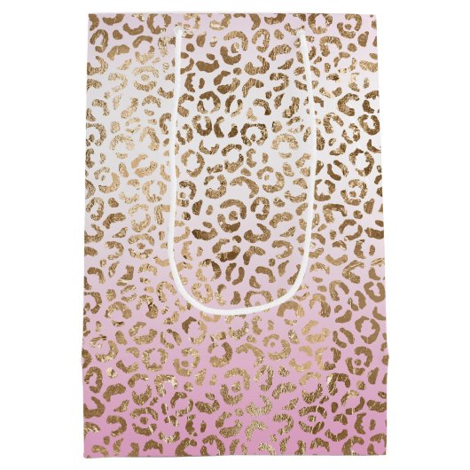 Roze ombre Gold leopard Print Medium Cadeauzakje (Achterkant)