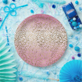 Roze ombre Gold leopard Print Papieren Bordje (Feest)