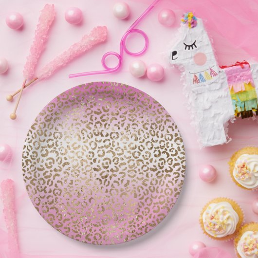 Roze ombre Gold leopard Print Papieren Bordje (Feest)