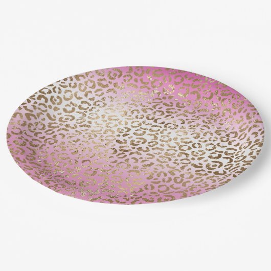 Roze ombre Gold leopard Print Papieren Bordje (Gekanteld)