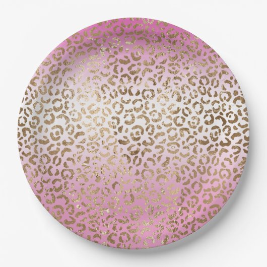 Roze ombre Gold leopard Print Papieren Bordje (Voorkant)