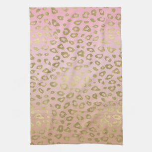 Roze ombre Gold leopard Print Theedoek