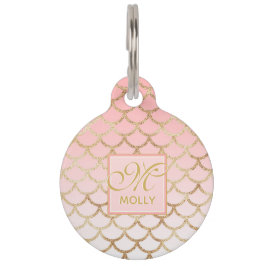 Roze ombre & Gold Mermaid Pattern - Monogrammen Huisdierpenning