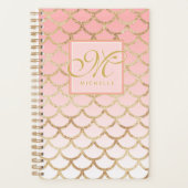 Roze Ombre Gold Mermaid & Script Monogram Planner (Voorkant)