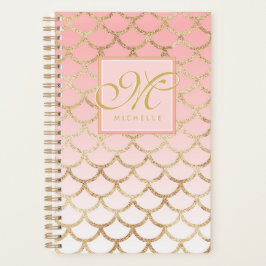 Roze Ombre Gold Mermaid & Script Monogram Planner