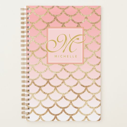 Roze Ombre Gold Mermaid & Script Monogram Planner (Voorkant)