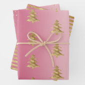 Roze ombre Gold Stripes kerstbomen Confetti Inpakpapier Vel (In situ)