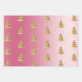 Roze ombre Gold Stripes kerstbomen Confetti Inpakpapier Vel (Voorkant)