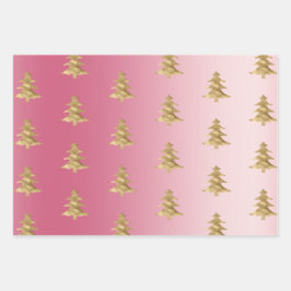 Roze ombre Gold Stripes kerstbomen Confetti Inpakpapier Vel