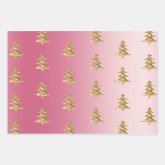 Roze ombre Gold Stripes kerstbomen Confetti Inpakpapier Vel (Voorkant)