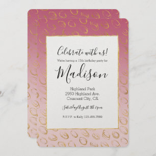 Roze Ombre Goud Chique Cirkels Verjaardag Kaart