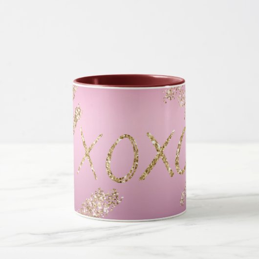 Roze Ombre Goud Glitter Hart XOXO Mok (Midden)