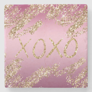 Roze Ombre Goud Glitter Hart XOXO Stenen Onderzetter