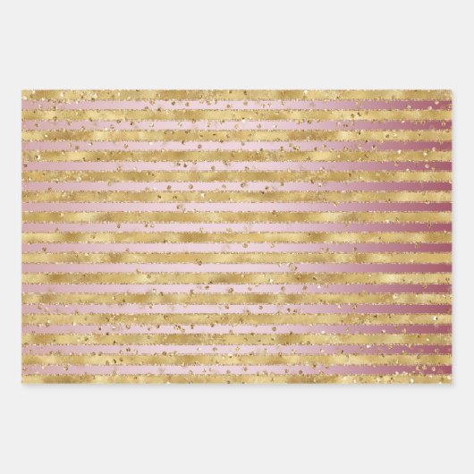 Roze Ombre Goud Glitz Sparkle Stripes Luipaard Inpakpapier Vel (Voorkant 3)
