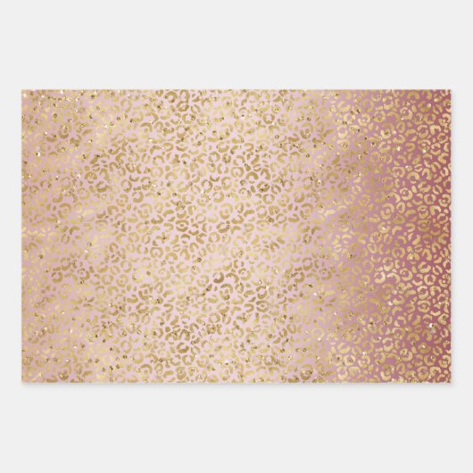 Roze Ombre Goud Glitz Sparkle Stripes Luipaard Inpakpapier Vel (Voorkant 2)