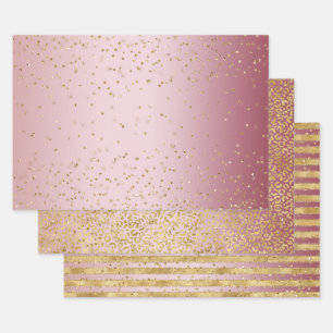 Roze Ombre Goud Glitz Sparkle Stripes Luipaard Inpakpapier Vel