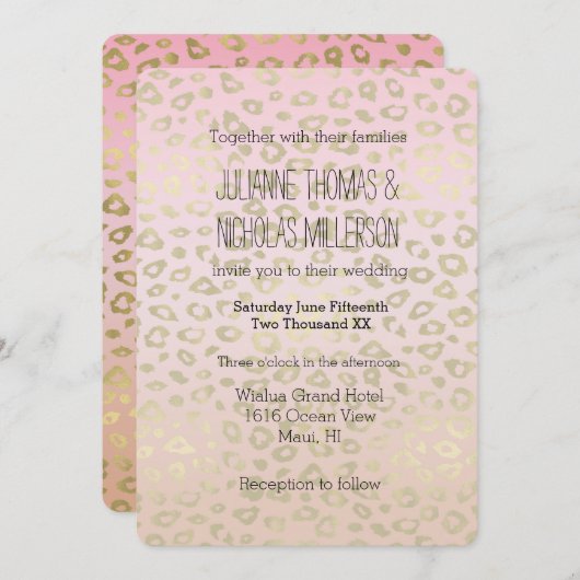 Roze Ombre Goud Luipaard Print Bruiloft Kaart (Voorkant / Achterkant)