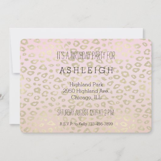 Roze Ombre Goud Luipaard Print Verjaardag Kaart (Voorkant)