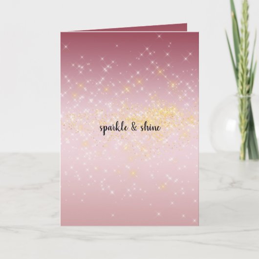 Roze Ombre Goud Wit Sparkles Kaart (Voorkant)