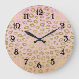 Roze Ombre Gouden Luipaardprint Grote Klok