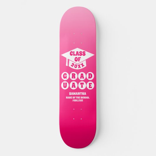 Roze Ombre Gradient Afstuderen Persoonlijk Skateboard (Voorkant)