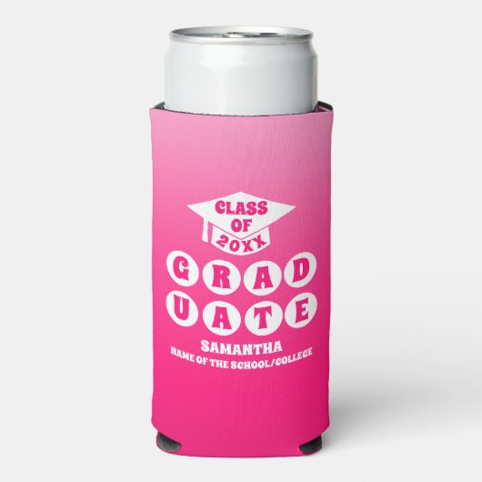 Roze Ombre Gradient Graduation Party Seltzer Blikjeskoeler (Seltzer Voorkant)