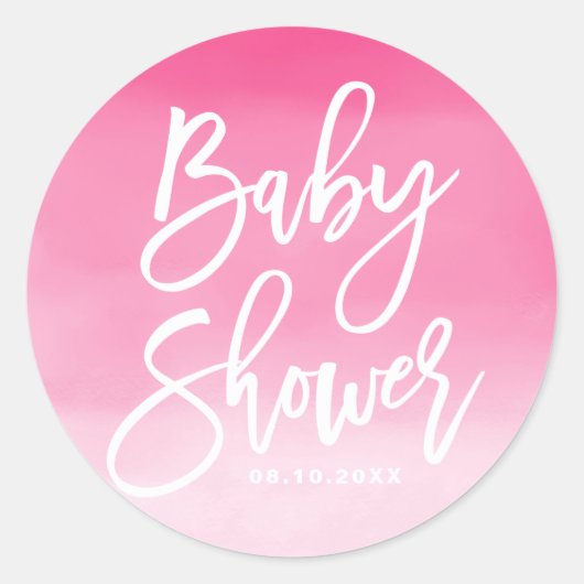 Roze ombre handgeschakelde aangepaste Baby shower Ronde Sticker (Voorkant)