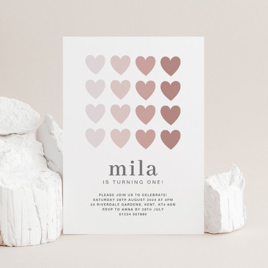 Roze Ombre Harten Verjaardagsuitnodiging Kaart