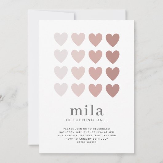 Roze Ombre Harten Verjaardagsuitnodiging Kaart (Voorkant)