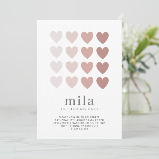 Roze Ombre Harten Verjaardagsuitnodiging Kaart (Staand voorkant)