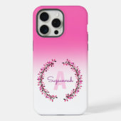 Roze Ombre Krans Omcirkelde Monogram Naam iPhone Hoesje (Achterkant)