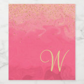 Roze ombre met gouden glitter en monogram wijn etiket (Enkel label)