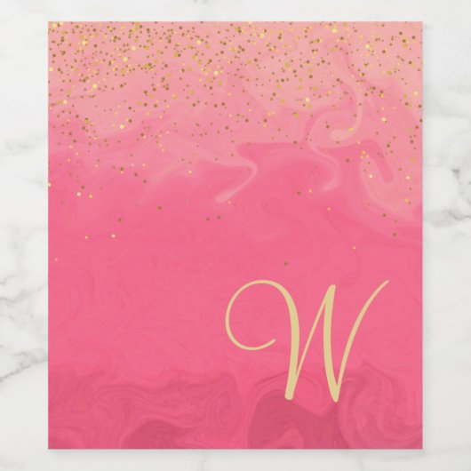 Roze ombre met gouden glitter en monogram wijn etiket (Enkel label)