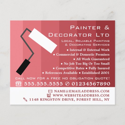 Roze ombre & Paint Roller, schilder & decorator Flyer (Voorkant)