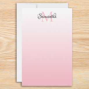 Roze Ombre Persoonlijk Chic Monogram Briefpapier