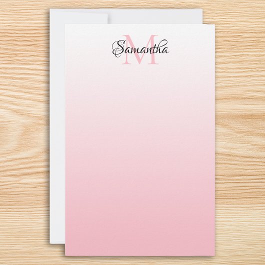 Roze Ombre Persoonlijk Chic Monogram Briefpapier