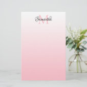 Roze Ombre Persoonlijk Chic Monogram Briefpapier (Staand voorkant)
