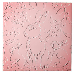Roze Ombre Rabbit Woodland Ingegraveerd Floral Nat Tegeltje