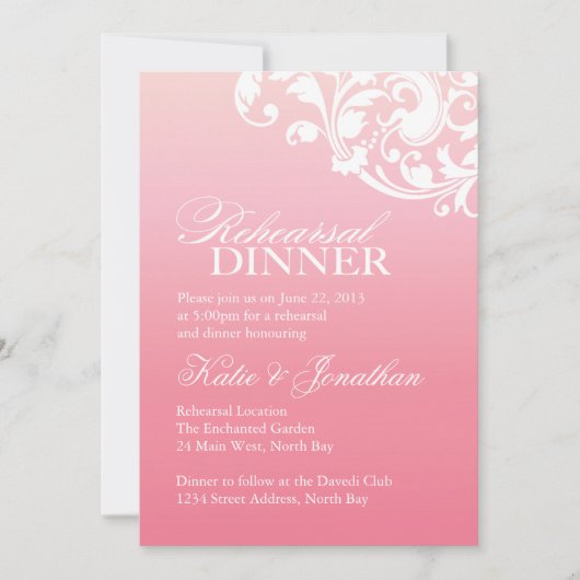 Roze ombre repetitie Dinner Invitations Kaart (Voorkant)