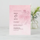 Roze Ombre Roos Tracery Uitnodiging (Staand voorkant)