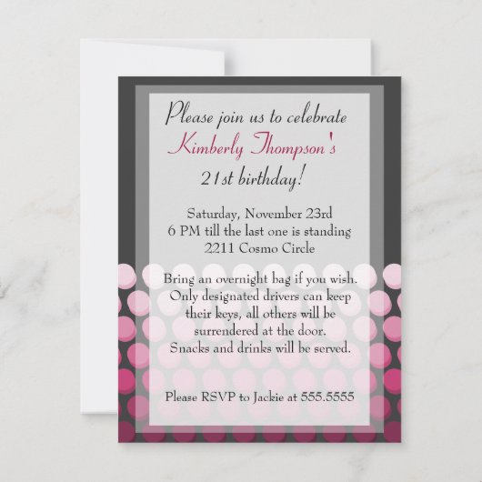 Roze Ombre Stippen Uitnodiging (Achterkant)