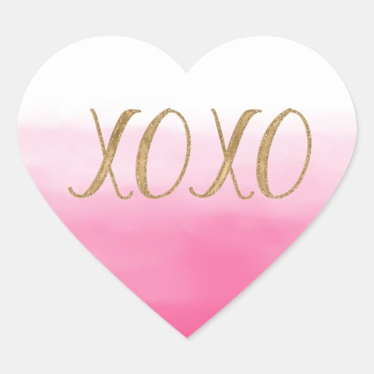 Roze Ombre Waterverf Goud Glitzy Glam XOXO Hart Sticker (Voorkant)