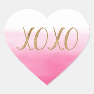 Roze Ombre Waterverf Goud Glitzy Glam XOXO Hart Sticker