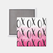 Roze Ombre Waterverf Zwart XOXO Hart Magneet (Voorkant / Achterkant)