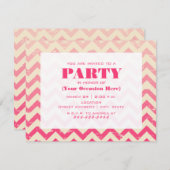 Roze ombre Zigzag Party Invitation Kaart (Voorkant / Achterkant)