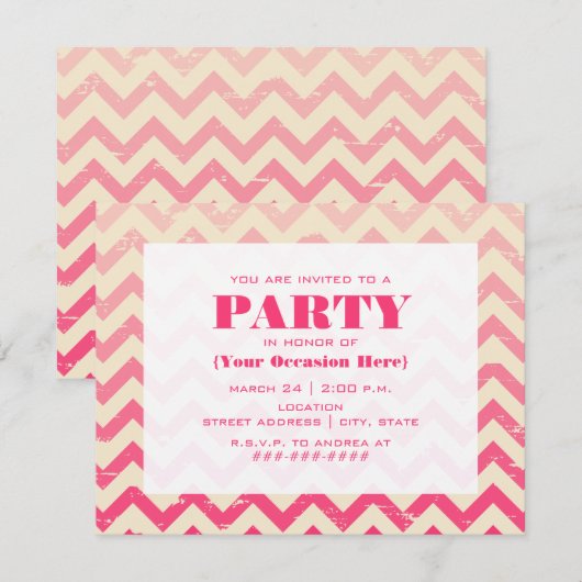 Roze ombre Zigzag Party Invitation Kaart (Voorkant / Achterkant)