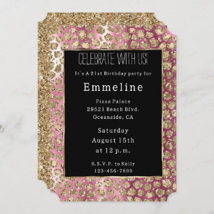 Roze Ombre Zwart Goud Glam Glitter Luipaard Kaart