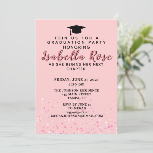 Roze Ombree Afstuderen Kaart (Staand voorkant)