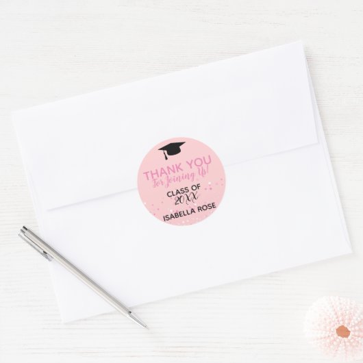 Roze Ombree Afstuderen Ronde Sticker (Envelop)