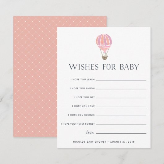 Roze | Omhoog in de Air Baby shower Wishes Kaart (Voorkant / Achterkant)